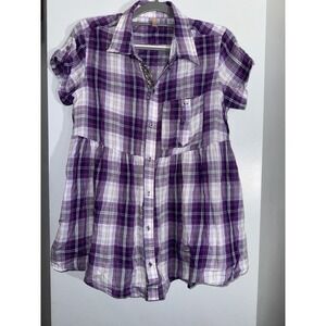 Free People purple/white babydoll tunic style button front gathered waist Med